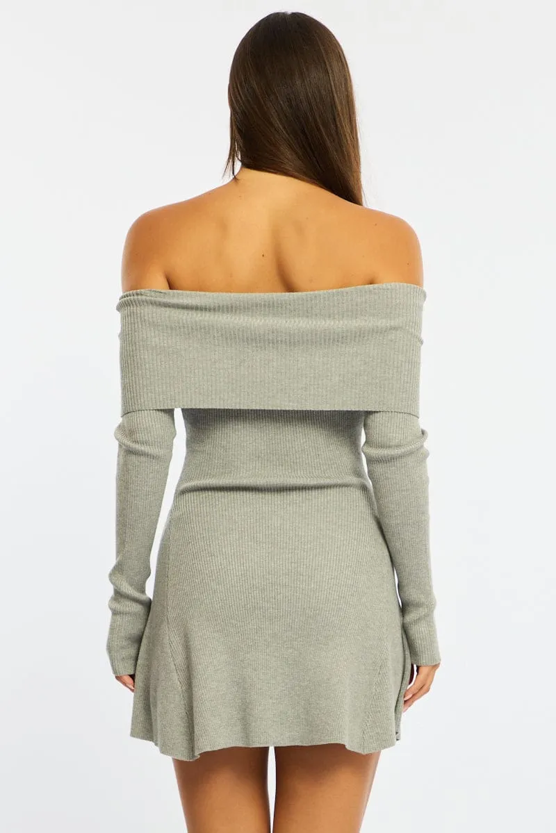Grey Knit Dress Long Sleeve Off Shoulder sold by Ally Fashion product image thumbnail 5