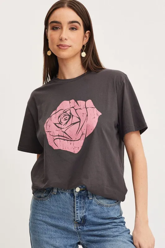 Black Graphic T Shirt Short Sleeve sold by Ally Fashion