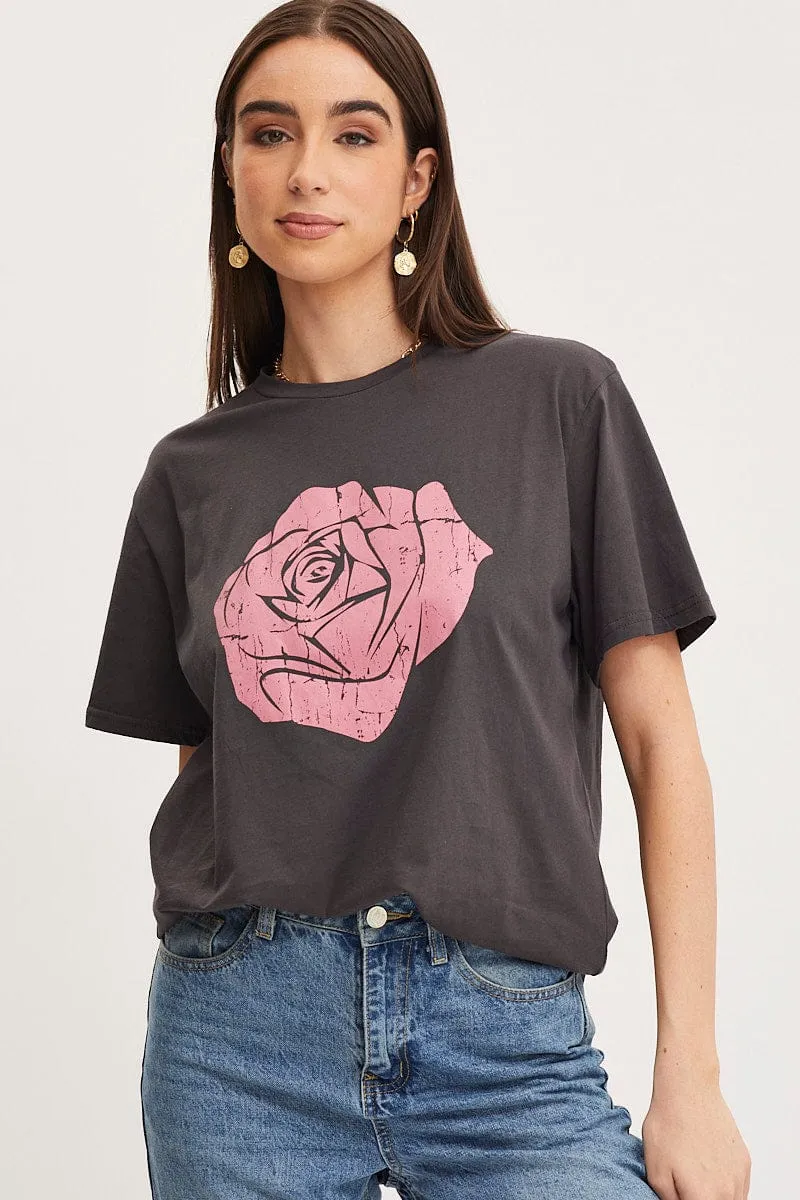 Black Graphic T Shirt Short Sleeve sold by Ally Fashion