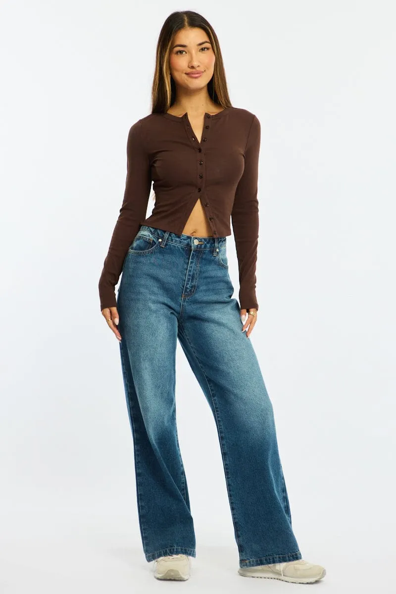 Brown Stripe Button Front Top Short Sleeve sold by Ally Fashion product image thumbnail 2