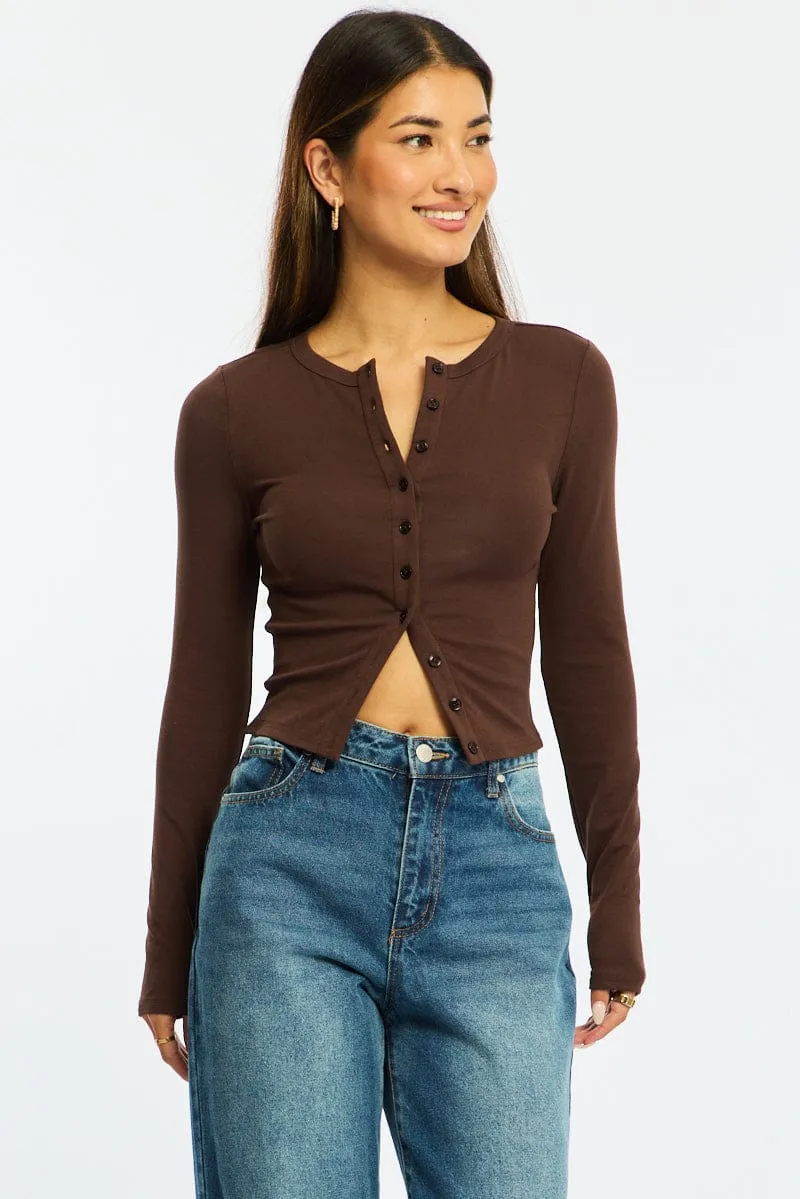 Brown Stripe Button Front Top Short Sleeve sold by Ally Fashion product image thumbnail 3