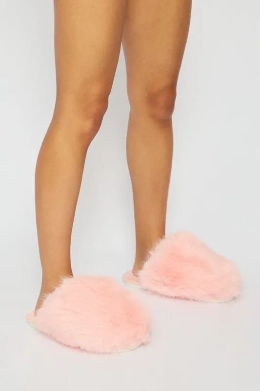 Pink Faux Fur Slippers made by Ally Fashion