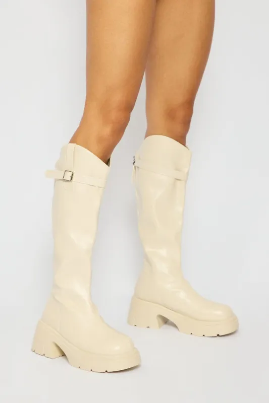 White Knee High Boots made by Ally Fashion