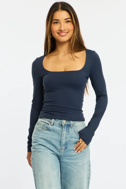 Blue Supersoft Top Square Neck Long Sleeve sold by Ally Fashion