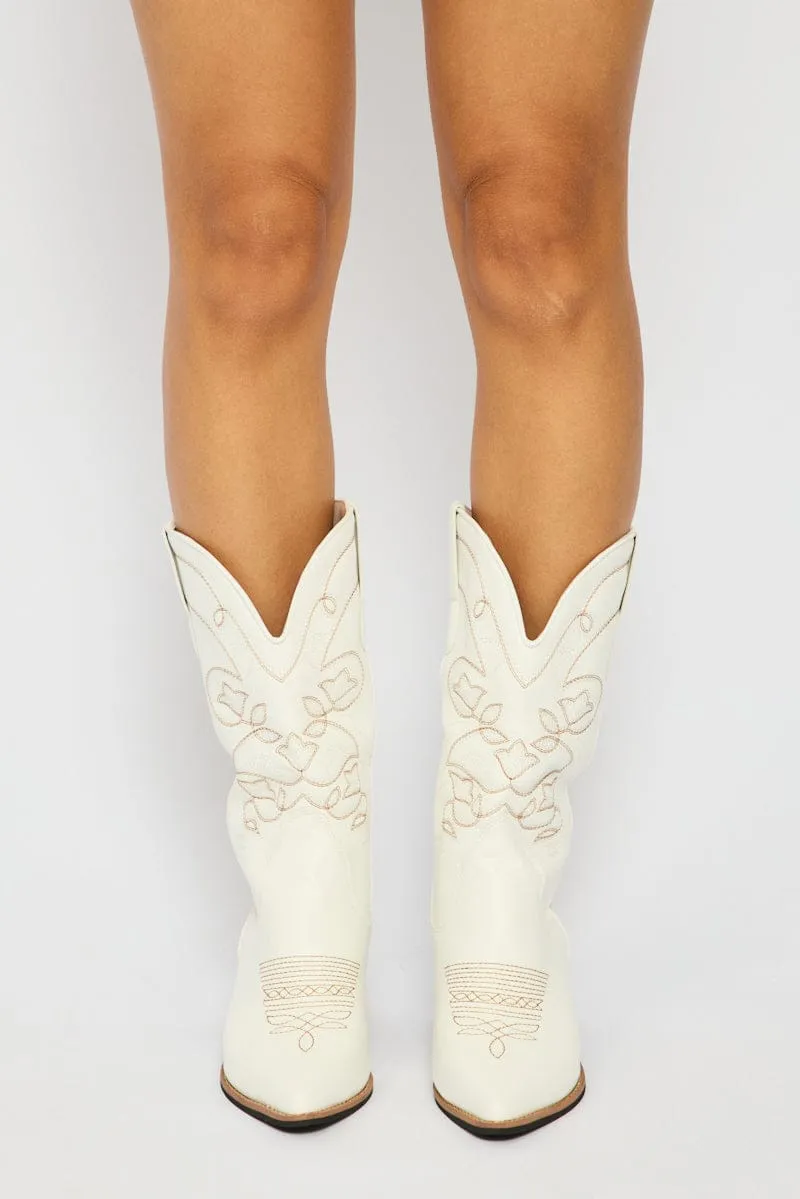 White Embroidered Western Cowboy Boots sold by Ally Fashion product image thumbnail 2