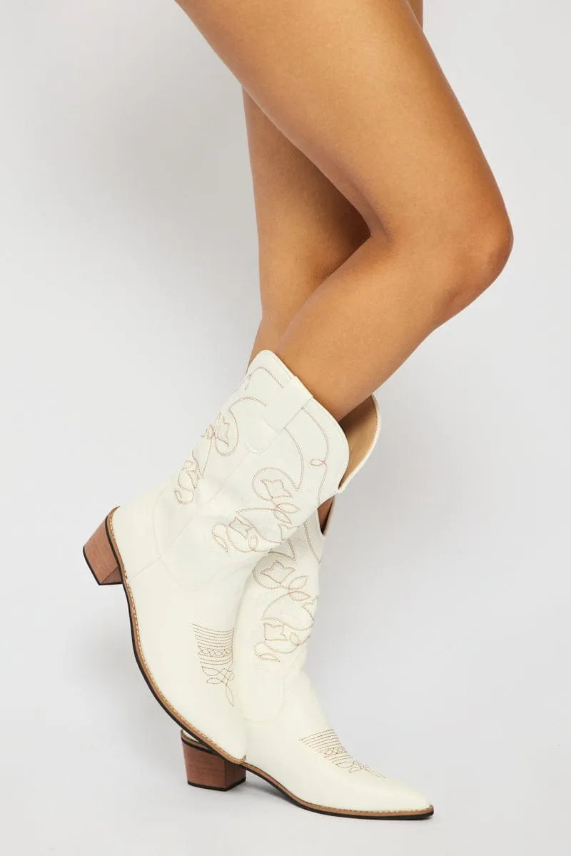 White Embroidered Western Cowboy Boots sold by Ally Fashion product image thumbnail 3