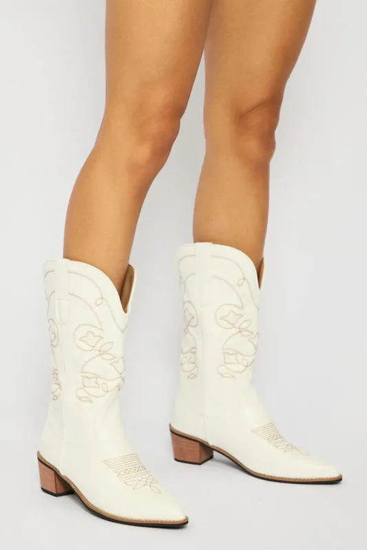 White Embroidered Western Cowboy Boots made by Ally Fashion