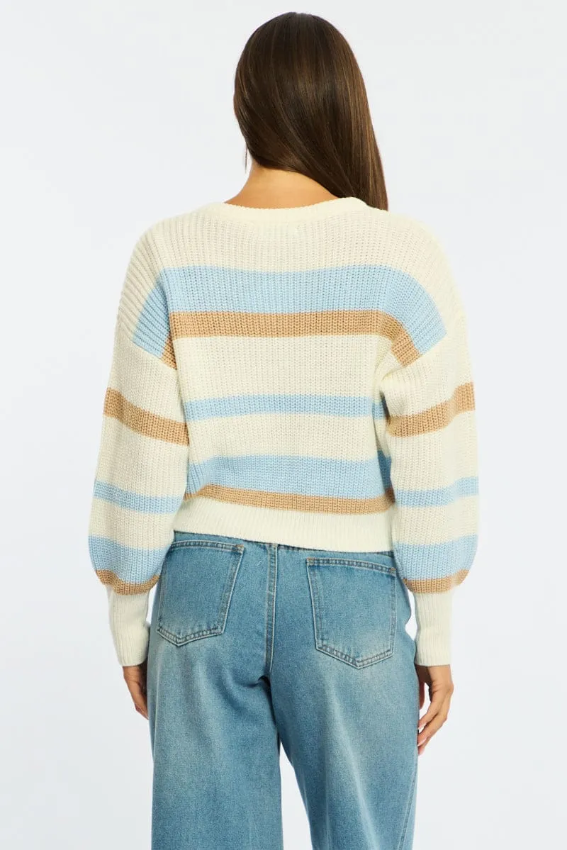 Blue Stripe Knit Top Long Sleeve Color Block sold by Ally Fashion product image thumbnail 5