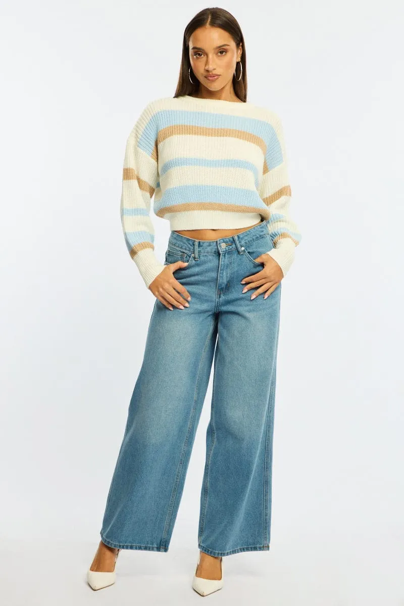 Blue Stripe Knit Top Long Sleeve Color Block sold by Ally Fashion product image thumbnail 2