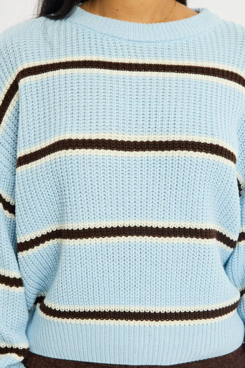 Blue Stripe Knit Top Long Sleeve Color Block sold by Ally Fashion product image thumbnail 5