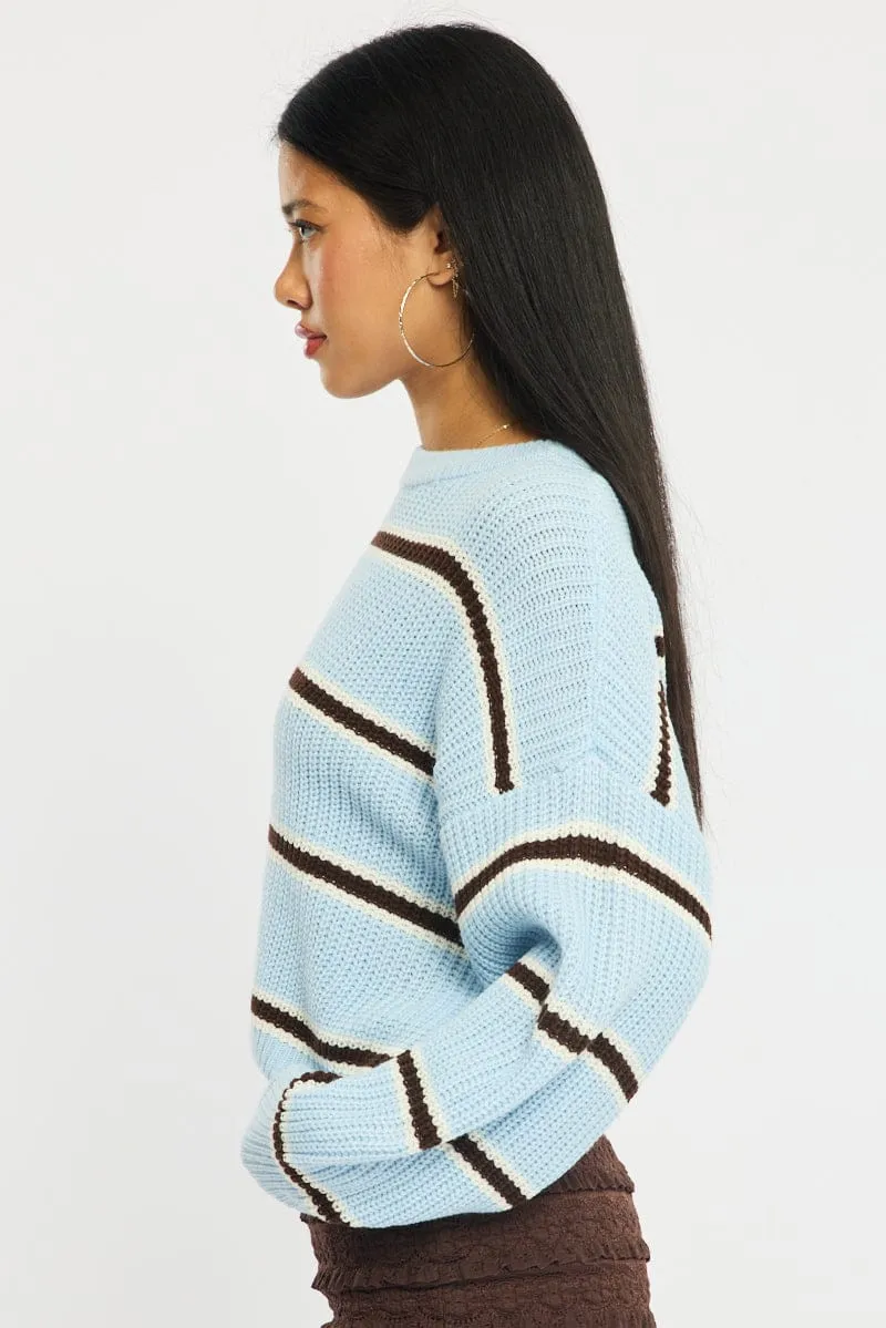 Blue Stripe Knit Top Long Sleeve Color Block sold by Ally Fashion product image thumbnail 3
