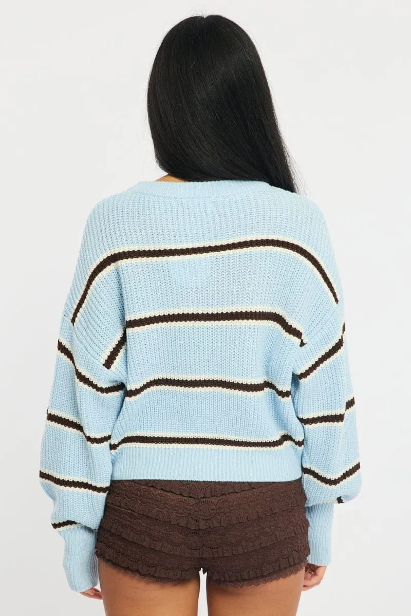 Blue Stripe Knit Top Long Sleeve Color Block sold by Ally Fashion product image thumbnail 4