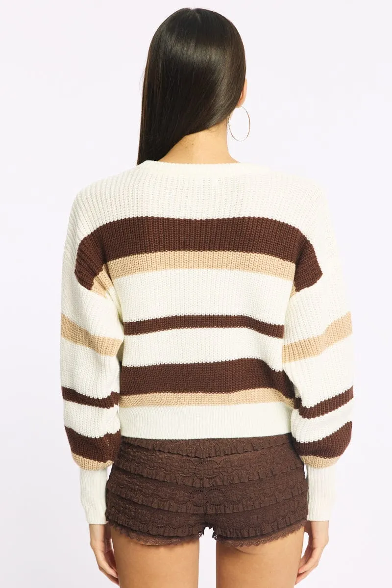 Beige Stripe Knit Top Long Sleeve Color Block sold by Ally Fashion product image thumbnail 4
