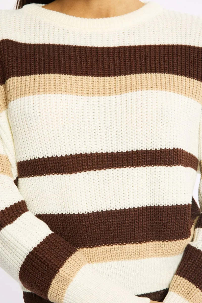 Beige Stripe Knit Top Long Sleeve Color Block sold by Ally Fashion product image thumbnail 5