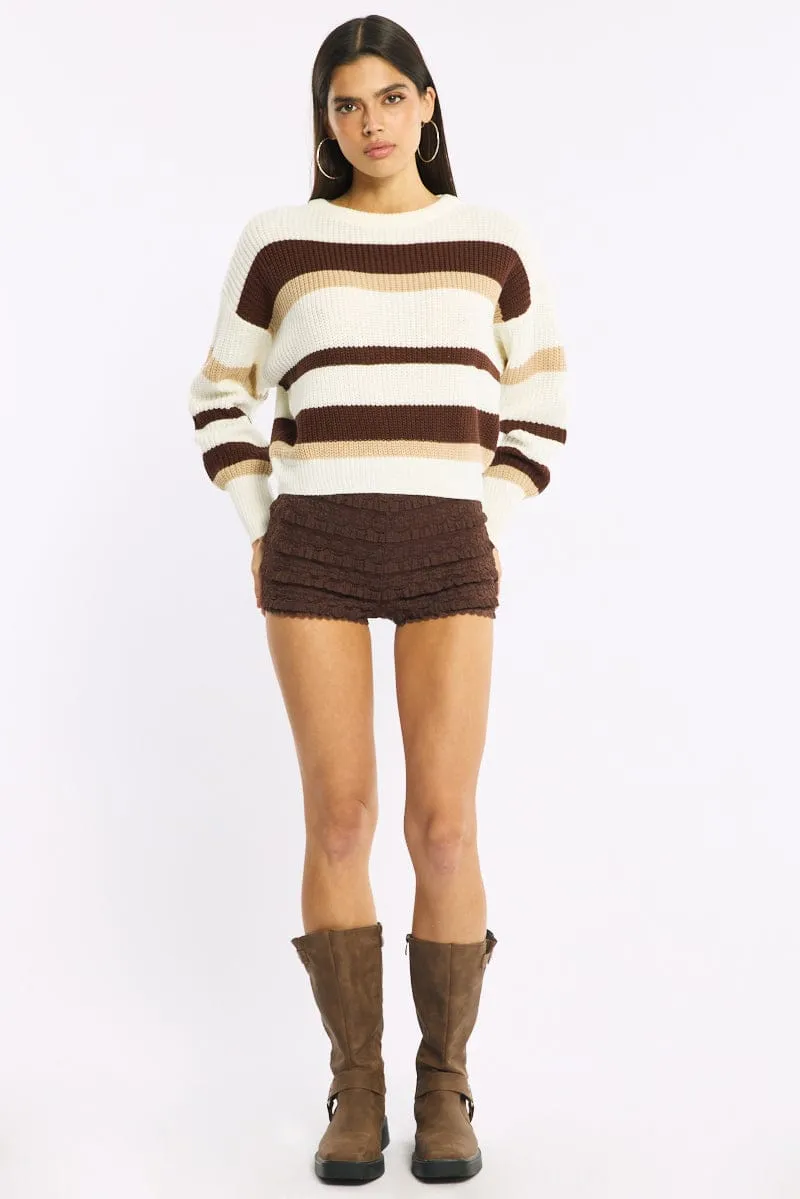 Beige Stripe Knit Top Long Sleeve Color Block sold by Ally Fashion product image thumbnail 2