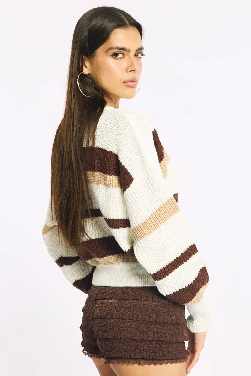 Beige Stripe Knit Top Long Sleeve Color Block sold by Ally Fashion product image thumbnail 3