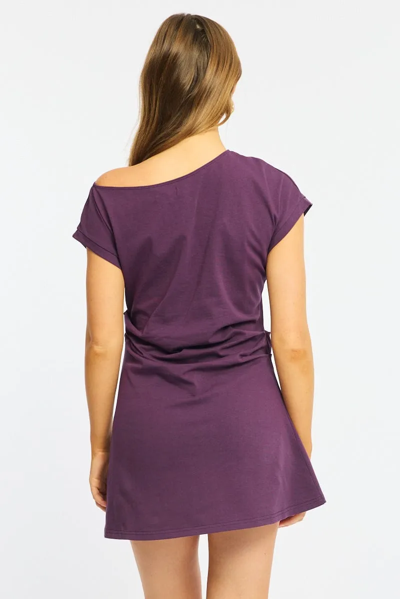 Purple Asymmetrical Neckline Mini Dress sold by Ally Fashion product image thumbnail 5