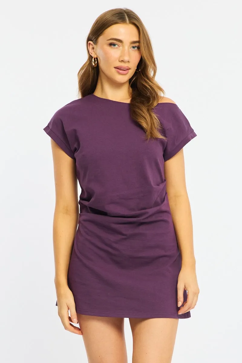 Purple Asymmetrical Neckline Mini Dress sold by Ally Fashion product image thumbnail 3
