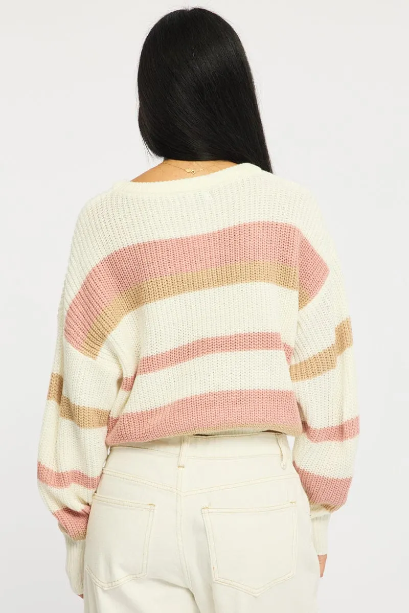 Purple Stripe Knit Top Long Sleeve Color Block sold by Ally Fashion product image thumbnail 4