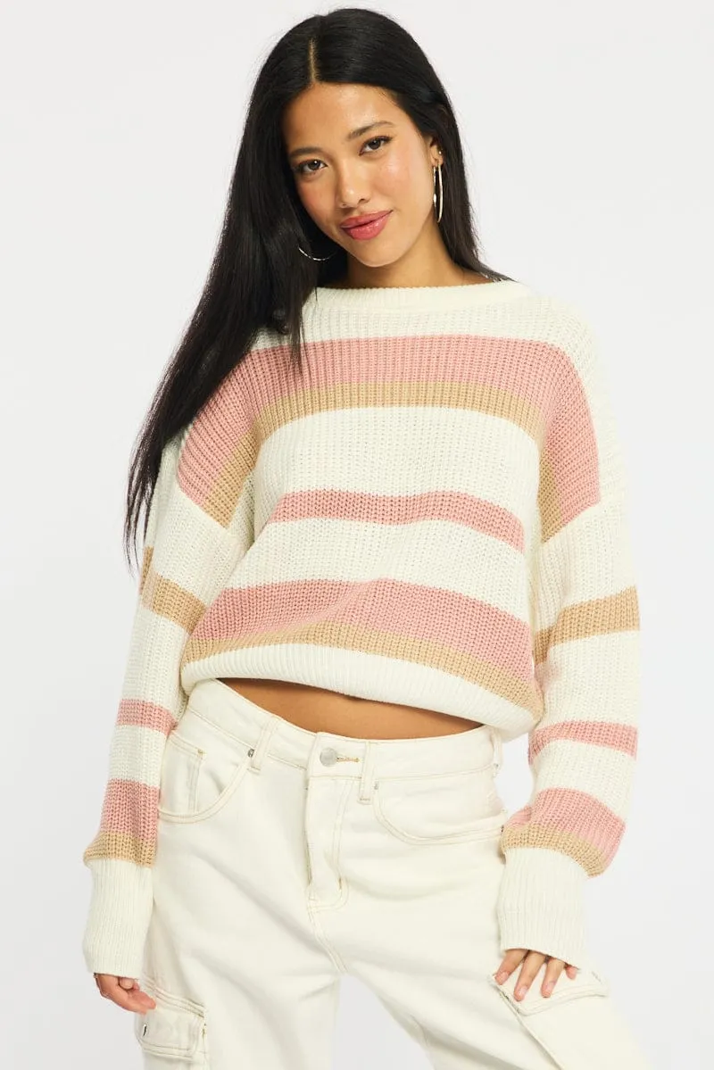 Purple Stripe Knit Top Long Sleeve Color Block sold by Ally Fashion