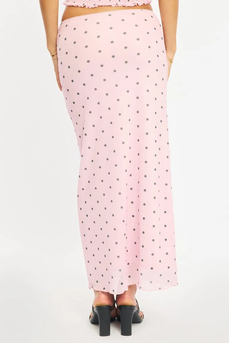 Pink Polka Dot Mesh Skirt Elasticated Picot Trim Midaxi sold by Ally Fashion product image thumbnail 4