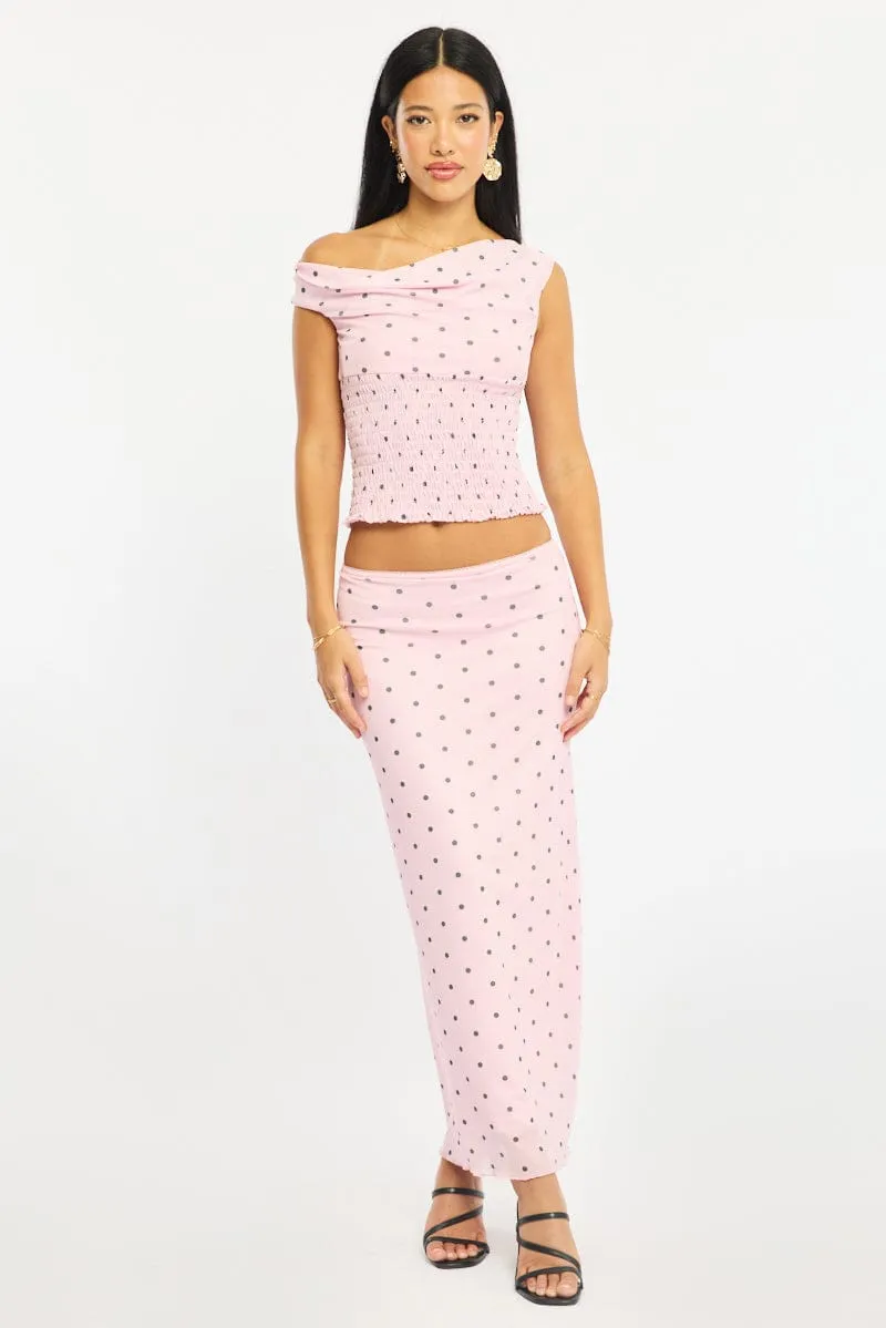 Pink Polka Dot Mesh Skirt Elasticated Picot Trim Midaxi sold by Ally Fashion