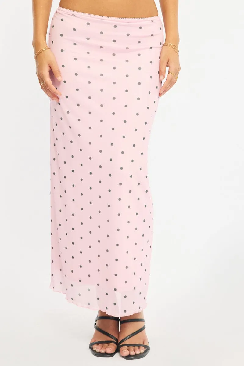 Pink Polka Dot Mesh Skirt Elasticated Picot Trim Midaxi sold by Ally Fashion product image thumbnail 2