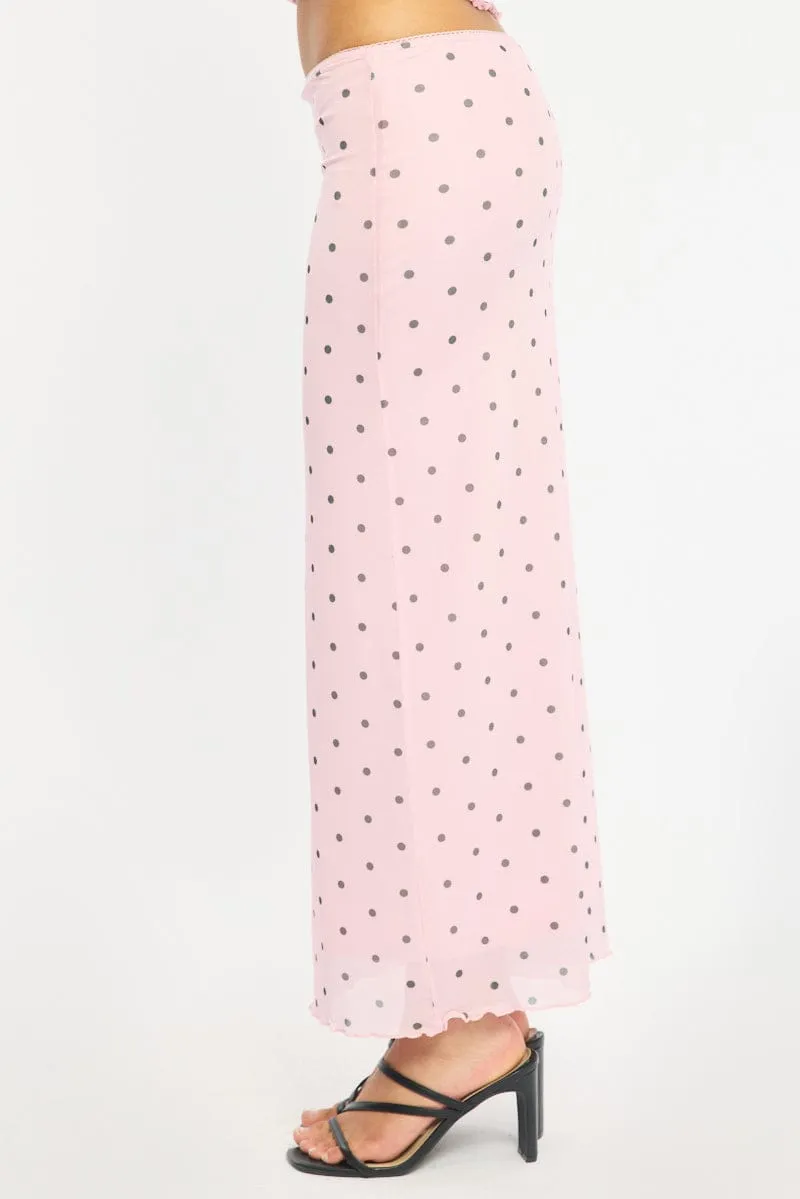 Pink Polka Dot Mesh Skirt Elasticated Picot Trim Midaxi sold by Ally Fashion product image thumbnail 3
