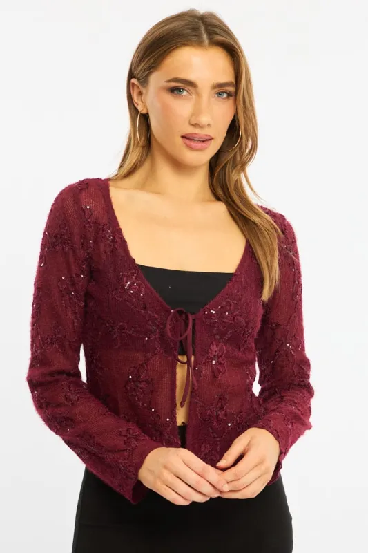 Red Cardigan Long Sleeve Sequin made by Ally Fashion