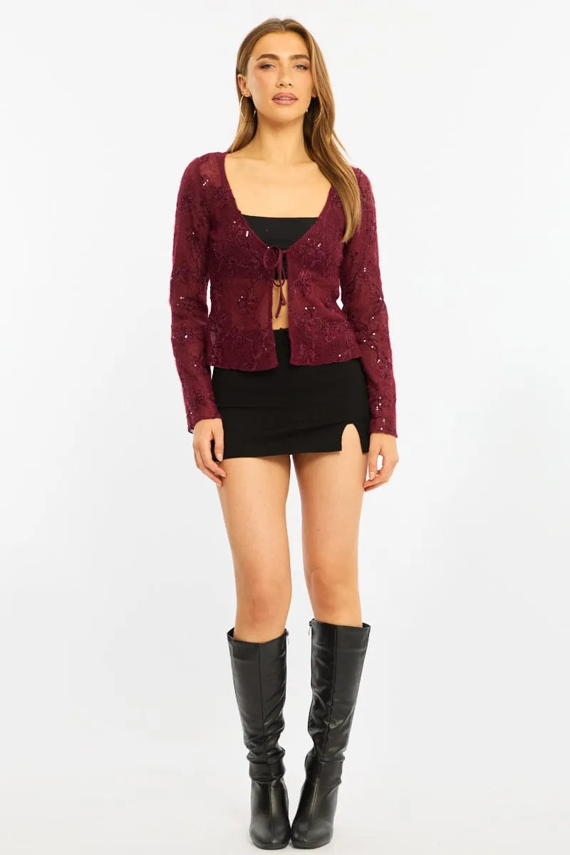 Red Cardigan Long Sleeve Sequin sold by Ally Fashion product image thumbnail 2