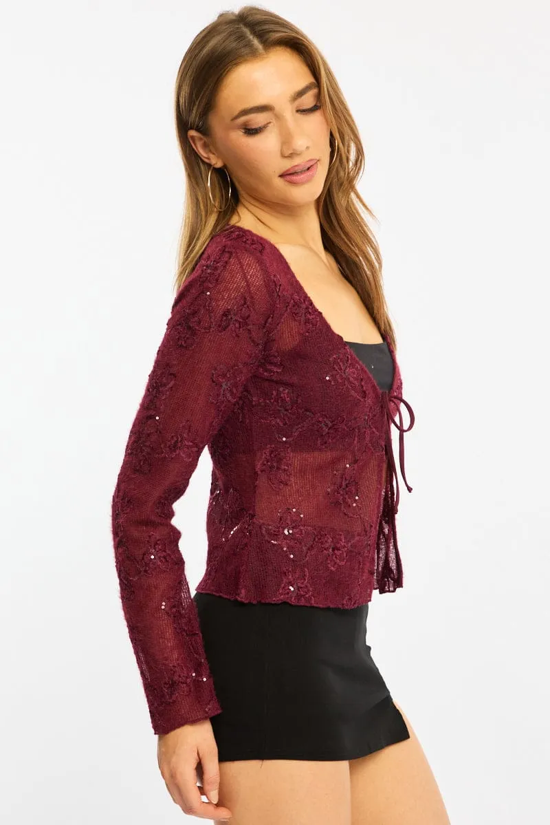 Red Cardigan Long Sleeve Sequin sold by Ally Fashion product image thumbnail 3