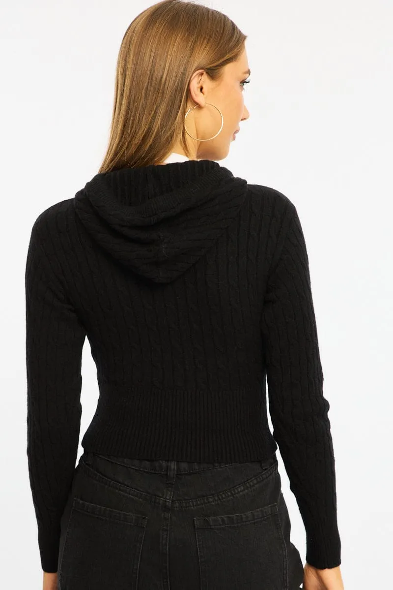 Black Cable Knit Zip-up Hooded Cardigan sold by Ally Fashion product image thumbnail 4