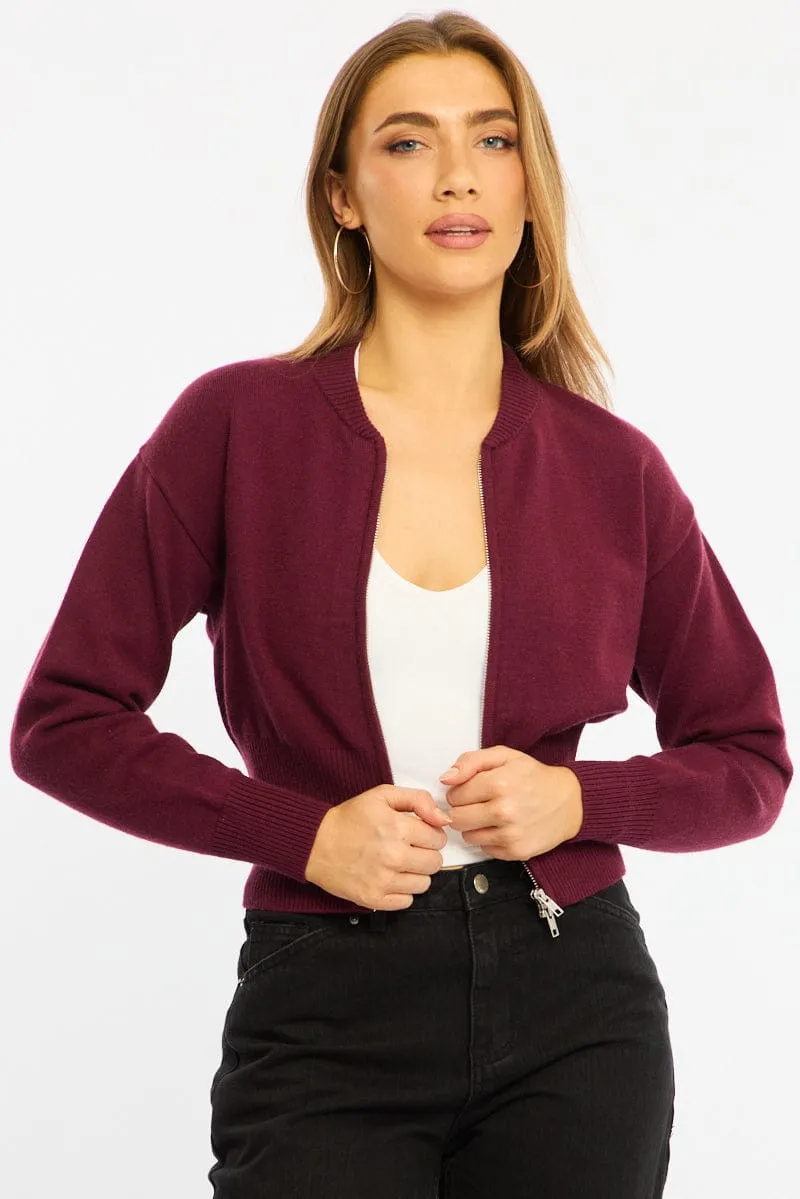 Red Knit Bomber Jacket Zip-up sold by Ally Fashion