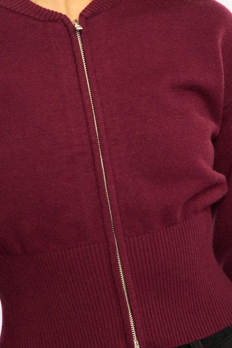 Red Knit Bomber Jacket Zip-up sold by Ally Fashion product image thumbnail 5
