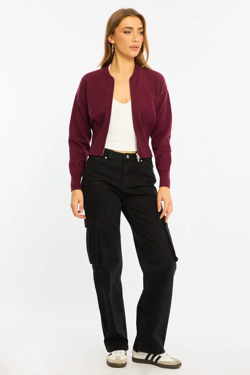 Red Knit Bomber Jacket Zip-up sold by Ally Fashion product image thumbnail 2