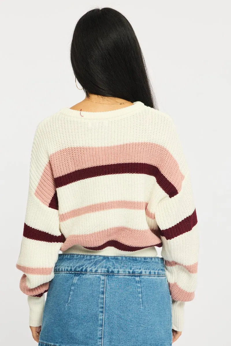 Pink Stripe Knit Top Long Sleeve Color Block sold by Ally Fashion product image thumbnail 4