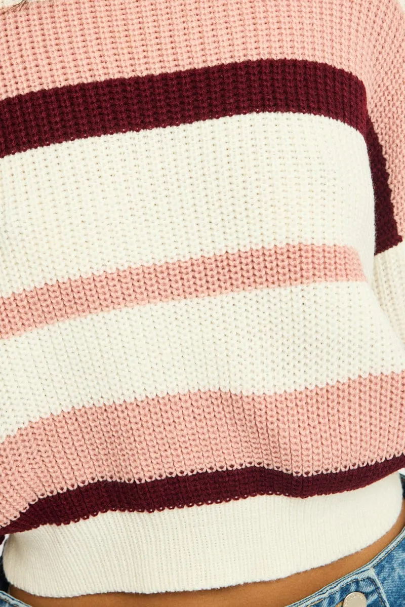 Pink Stripe Knit Top Long Sleeve Color Block sold by Ally Fashion product image thumbnail 5