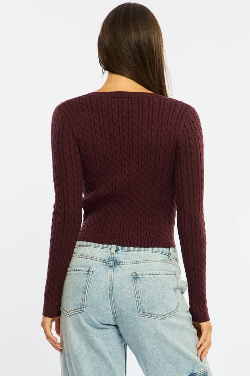 Brown Cable Knit Top V-neck Embroidered Detail sold by Ally Fashion product image thumbnail 5