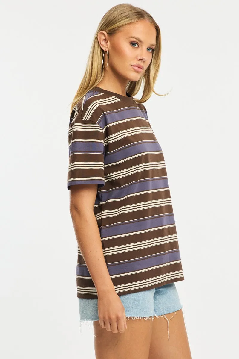 Brown Stripe Oversized Tee Short Sleeve sold by Ally Fashion product image thumbnail 4