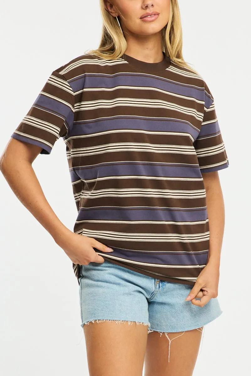 Brown Stripe Oversized Tee Short Sleeve sold by Ally Fashion product image thumbnail 5