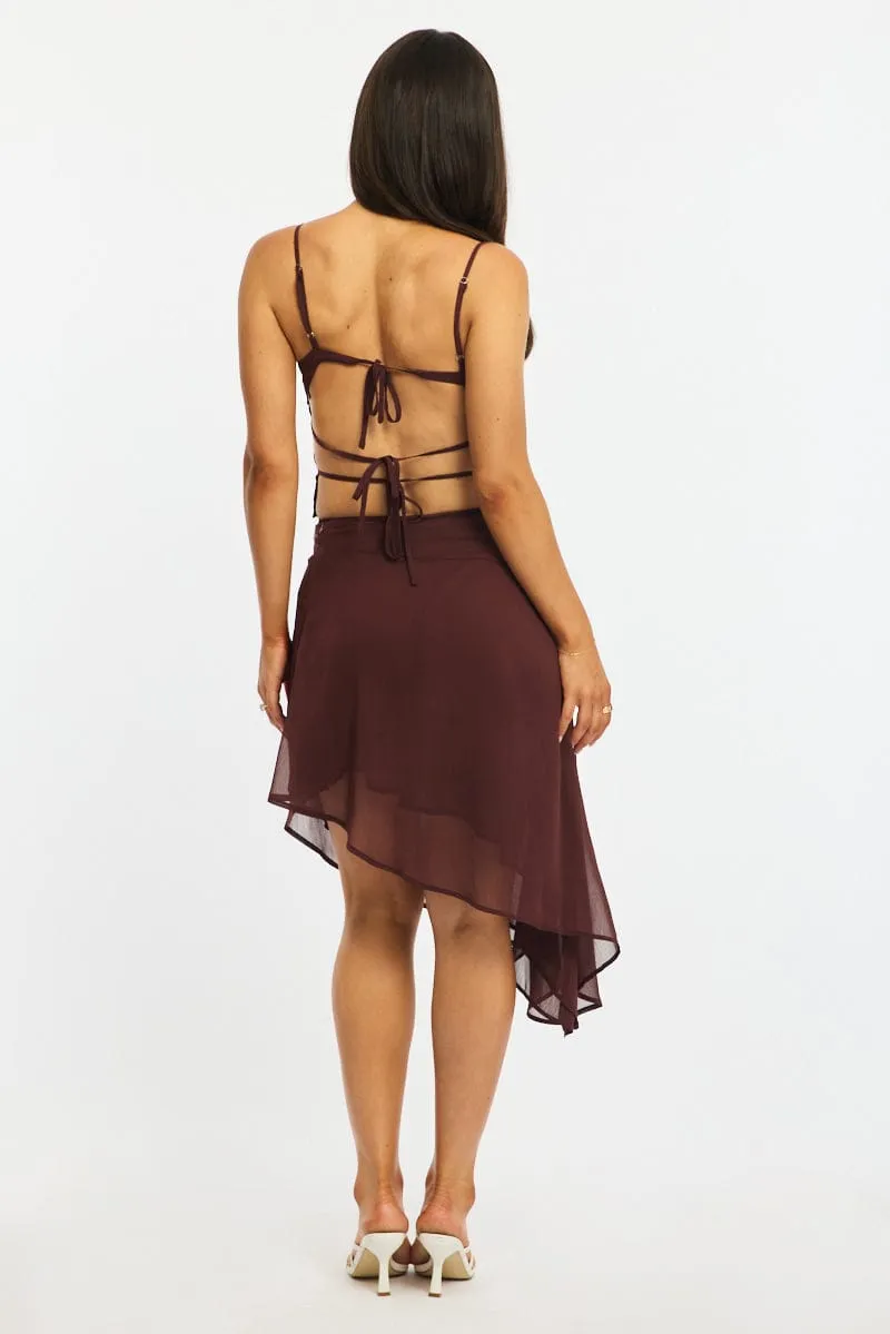 Brown Asymmetric Midi Skirt Mid Rise Embroidered sold by Ally Fashion product image thumbnail 5