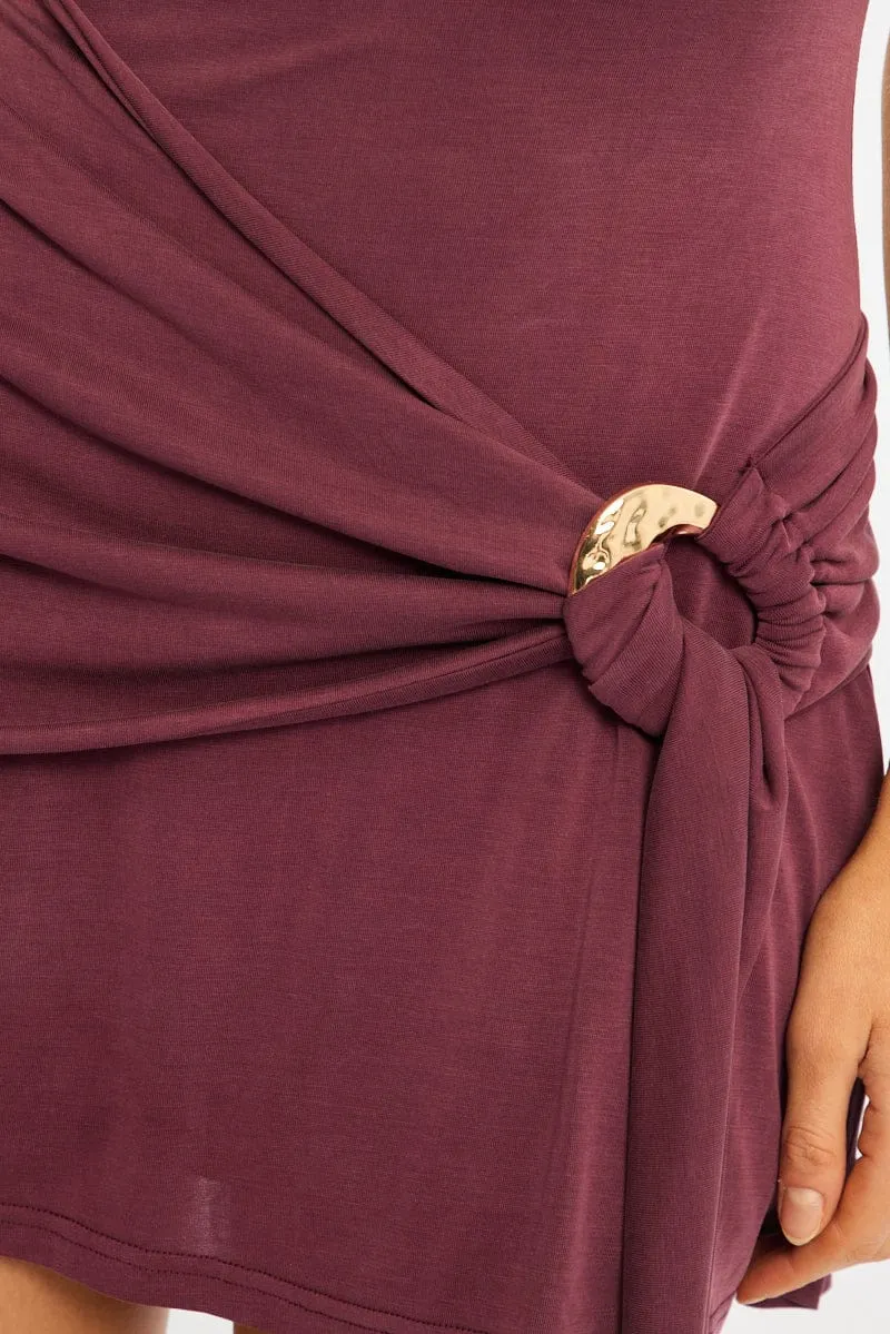 Purple Mini Dress Drape Detail sold by Ally Fashion product image thumbnail 5