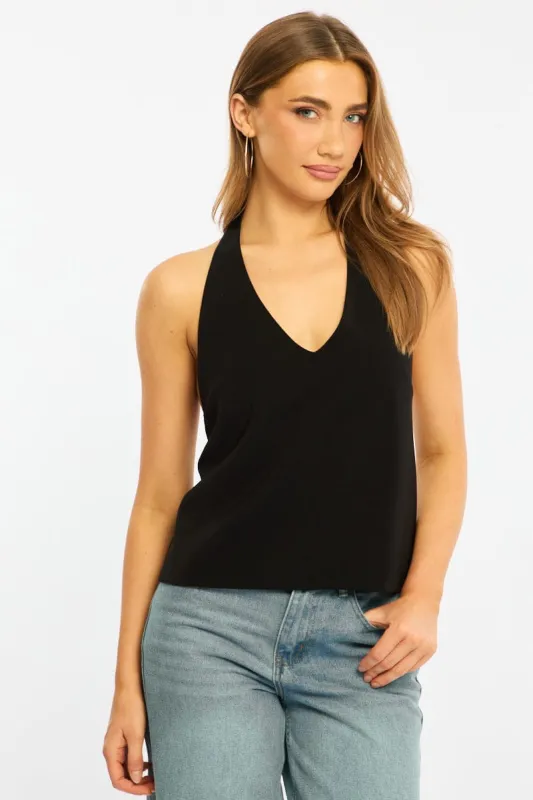 Black Relaxed Tie Back Halter Top made by Ally Fashion