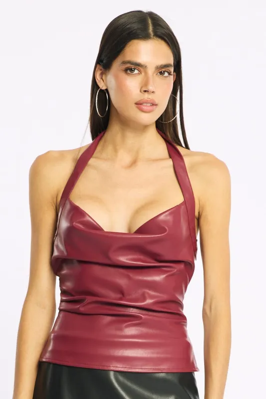 Red Sleeveless Skinny Fit Halter Neck Top made by Ally Fashion
