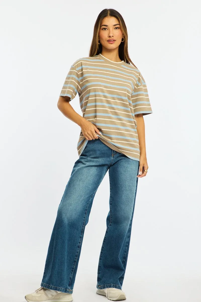 Brown Stripe Short Sleeve Oversized Stripe Tshirt sold by Ally Fashion product image thumbnail 2