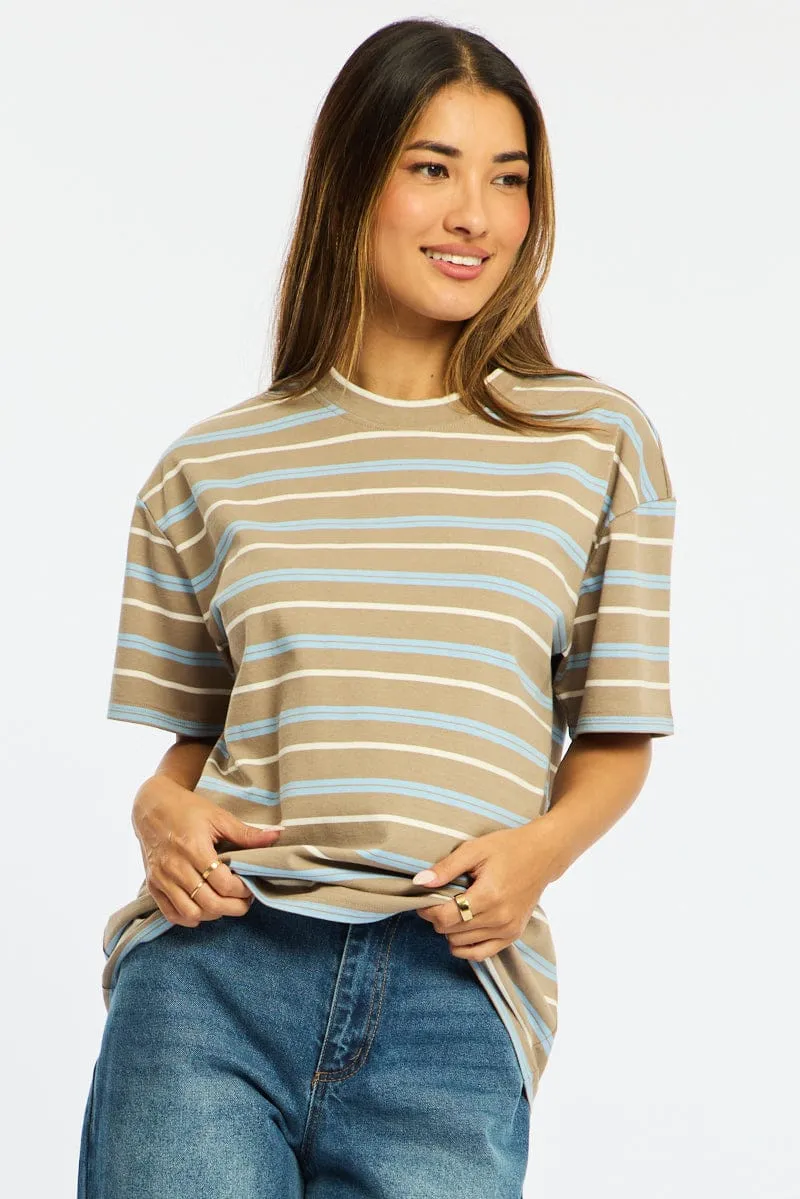 Brown Stripe Short Sleeve Oversized Stripe Tshirt sold by Ally Fashion product image thumbnail 3