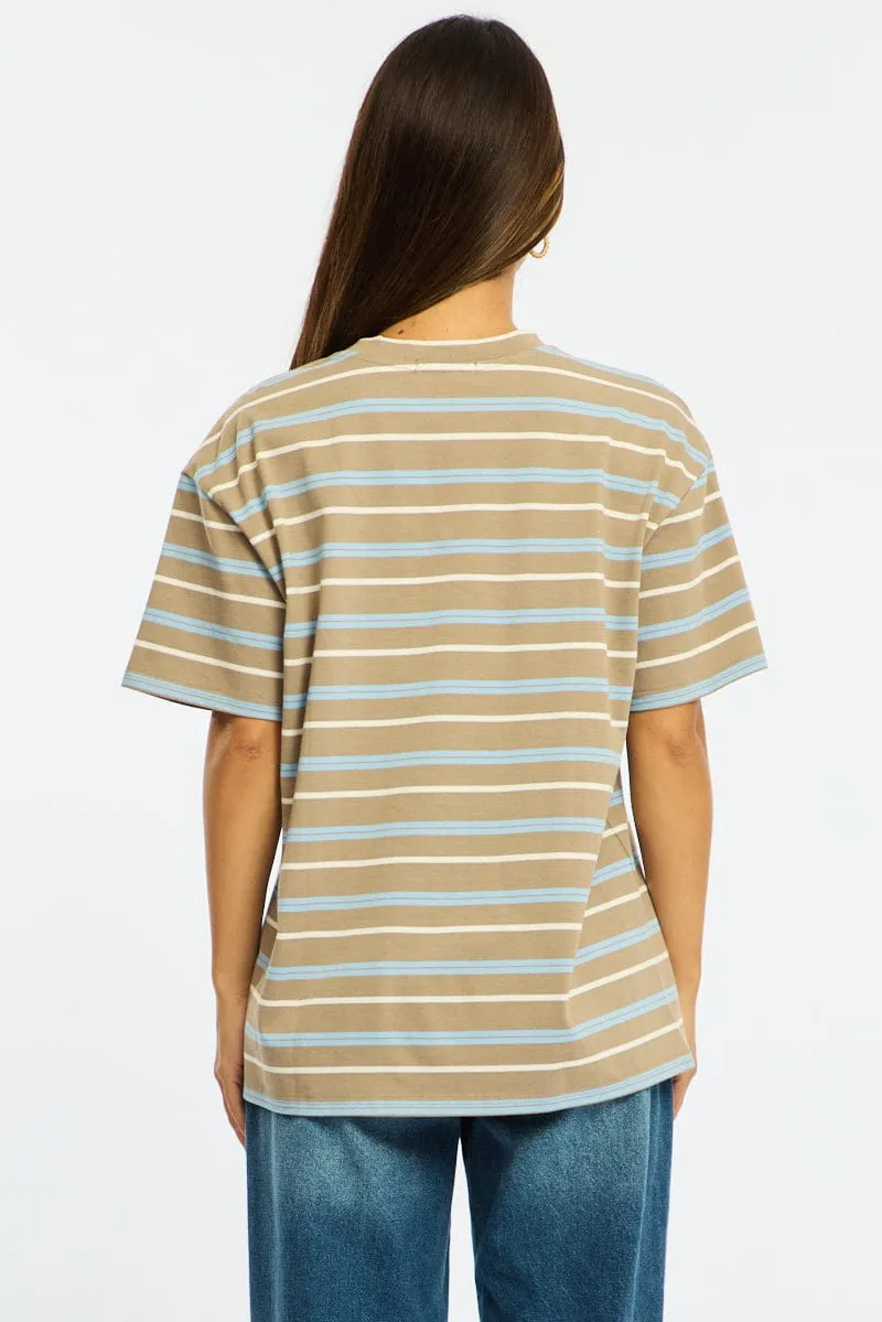 Brown Stripe Short Sleeve Oversized Stripe Tshirt sold by Ally Fashion product image thumbnail 5