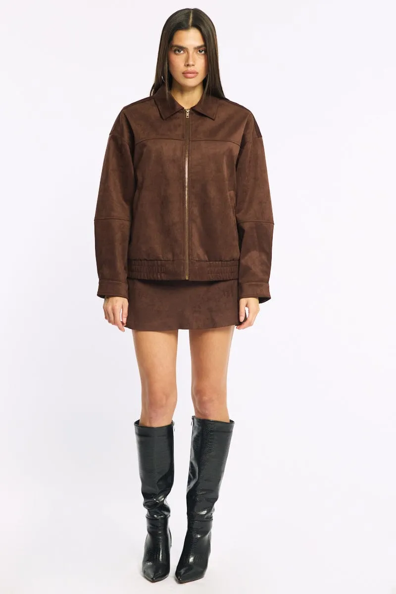 Brown Bomber Jacket Suede sold by Ally Fashion product image thumbnail 3