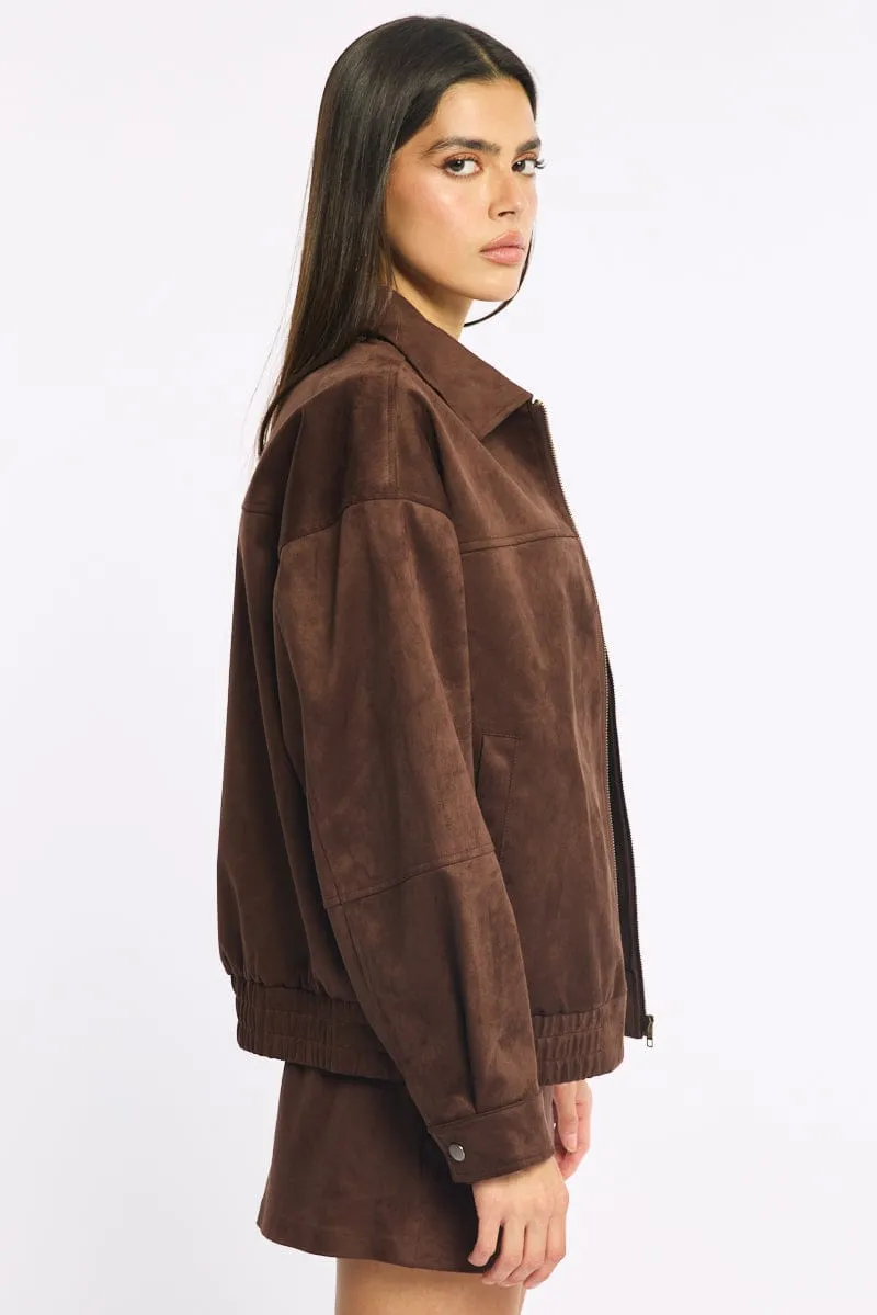 Brown Bomber Jacket Suede sold by Ally Fashion product image thumbnail 4