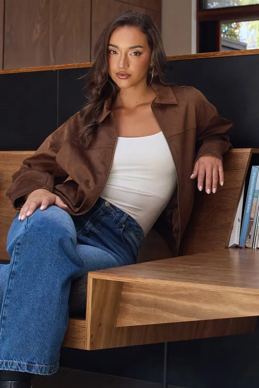 Brown Bomber Jacket Suede made by Ally Fashion